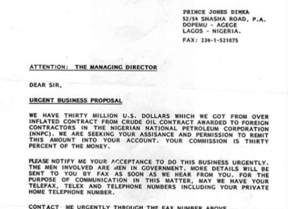 Letters nigerian scam Inheritance Examples:
